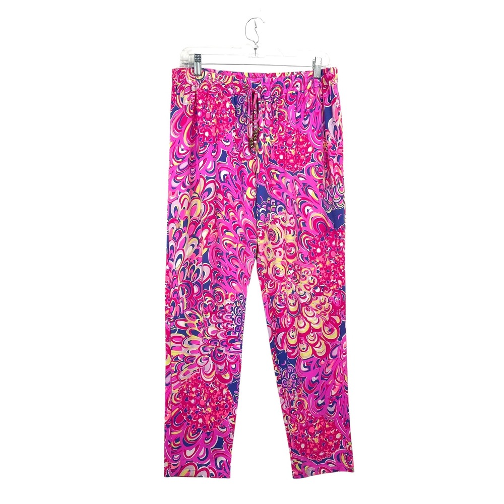 Lilly Pulitzer Lola Pants Size L‎ Iris Blue Pop Up Lilly's Lagoon print